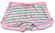 Victoria's Secret Pink Cotton Dorm Boyshort Panty White Pink Green Stripe NEW