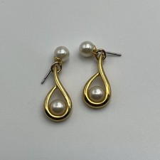 Napier Faux Pearl Dangle Earrings Gold Tone