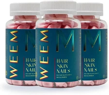WEEM Hair Skin and Nails Gummies, Vegan biotin Vitamins, Healthy Hair (Pack 3)