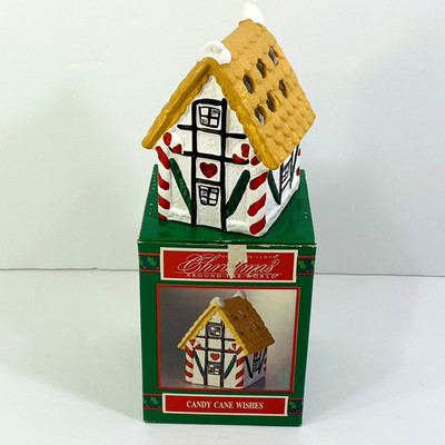 House of Lloyd Candy Cane Wishes Gingerbread House Christmas Decor 1992 in Box