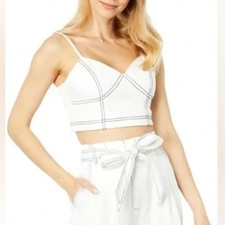 BCBGMAXAZRIA Womens Contrast-Seam Crop Top Off White L