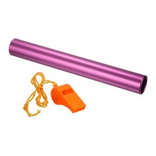 Relay Track Baton Aluminum Tube Field Running Race Stick with Whistle Pink