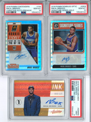 LOT (3) PSA 10/9 MIKAL BRIDGES ROOKIE AUTO 2018 CONTENDERS OPTIC ABSOLUTE #/125