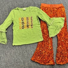 Kids Gobble Gobble Green and orange sequinflair leg Set size 5-6 new