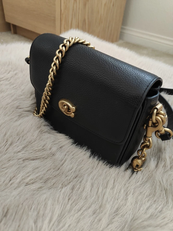 Bandolera COACH Cassie 19 de cuero granulado con cadena asa superior en negro con kit G2U Foto 3 de 4