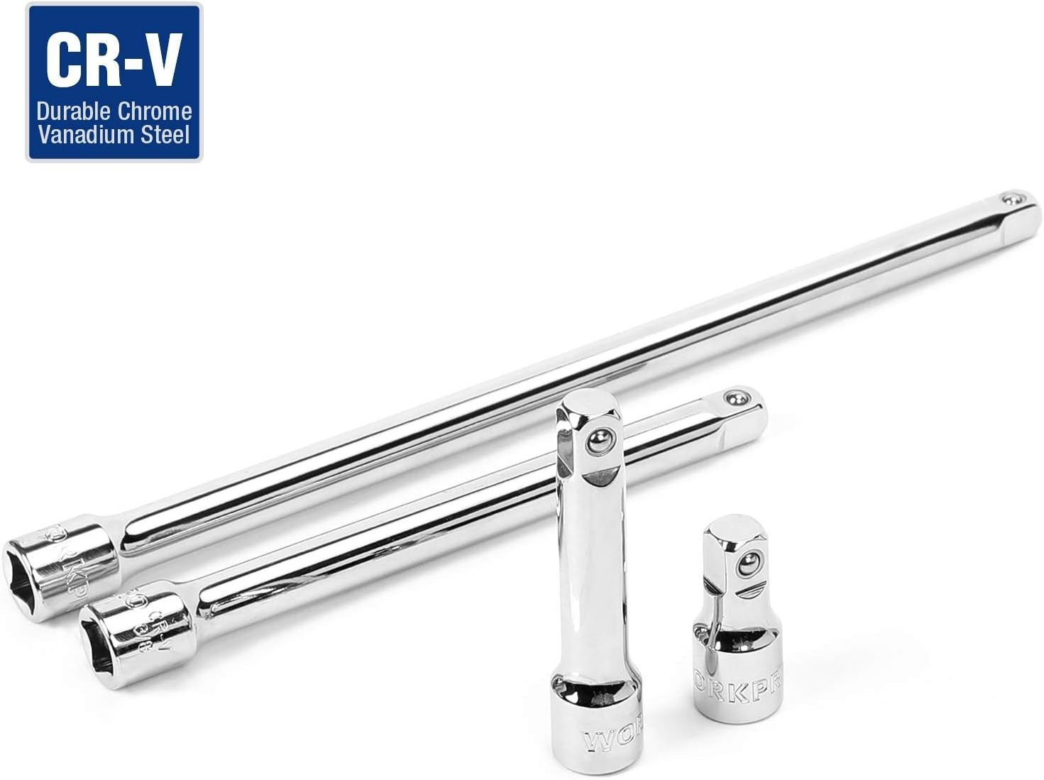 4-Piece 3/8" Drive Extension Bars - Versatile, Heat-Treated Steel for Deep