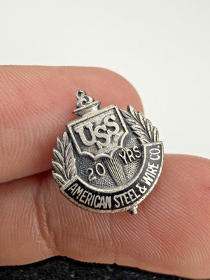 Vintage Sterling Silver USS 20 Years American Steel and Wire CO Service Pin