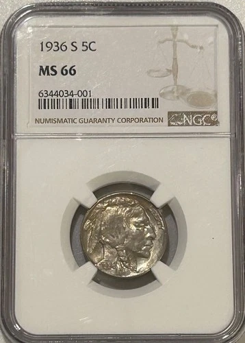 1936 S Buffalo Nickel NGC MS66