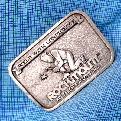 Rockmount Weld With Confidence Promo Belt Buckle Alloys Vtg 80s Bergamot .QRT272