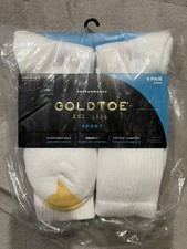 GOLDTOE Men's 656S Cotton Crew Athletic Socks 6 pair White Sz 6-12.5 NEW