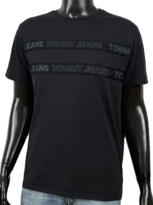Tommy Hilfiger Herren T-Shirt L Schwarz Baumwolle Logo Tape Rundhals Casual Tee