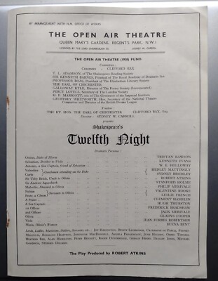 Schauspielerliste der zwölften Nacht im Regents Park Open Air Theatre (1938)