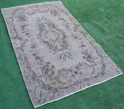 Tapis Turc 46''x78'' Noué Main Couleur Transition Gris Vintage Rug 118x200cm - Photo 1/4