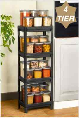 4 Ebenen Küchenkorb Aufbewahrung Wagen Regal Obst Gemüse Organizer Regal Schwarz