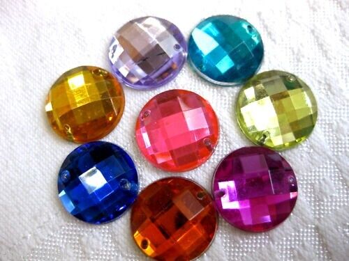 50 Acrylic Rhinestone Glitter Stones, Color Selectable, Round 16mm, Sewing, St12E - Picture 1 of 18