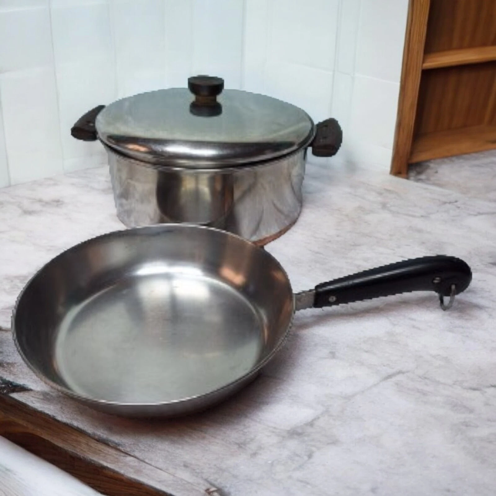 Revere Ware Stock Pot 4.5 Qt 10" Frying Pan Lid Copper Bottom Made in USA
