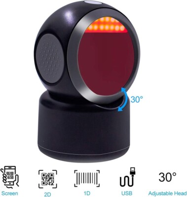 1D 2D QR Desktop Barcode Scanner Symcode Omnidirectional Hands-Free USB, Gray