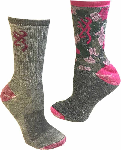 3x BROWNING  BG LADIES 2 PACK WOOL BLEND SOCKS MED GREY/PINK & PINKCAMO  - Image 2 of 4
