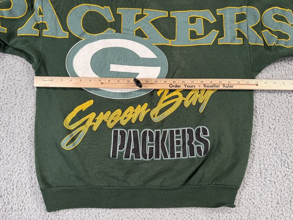 De colección Años 90 NFL Green Bay Packers Spellout AOP Verde Cuello Redondo Foto 2 de 4
