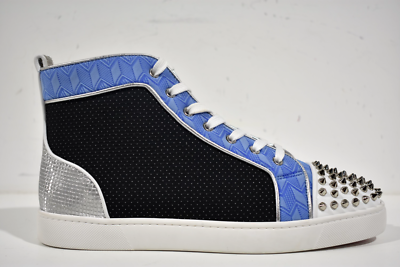 Christian Louboutin Lou Spikes Orlato Flat White Blue High Christian Louboutin Lou Spikes Orlato Flat White Blue High