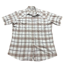 Vintage Ely Cattleman Pearl Snap Shirt Fits Men Large Plaid Short Sleeve Flaw