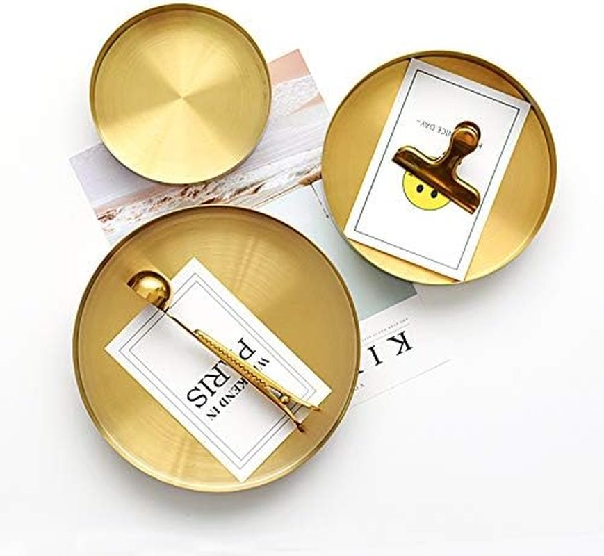 Round Gold Tray Stainless Steel Jewelry, Make Up, Candle Plate