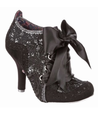 Irregular Choice Abigails Party High Heel Bootie US 9 NEW BLACK LACE AND GLITTER