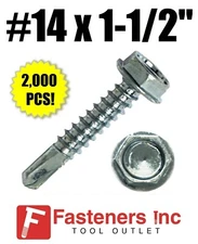 INTERCORP H1424 #14 x 1 1/2" Self Drilling Screw Hex Washer Head Zinc 2,000 BOX