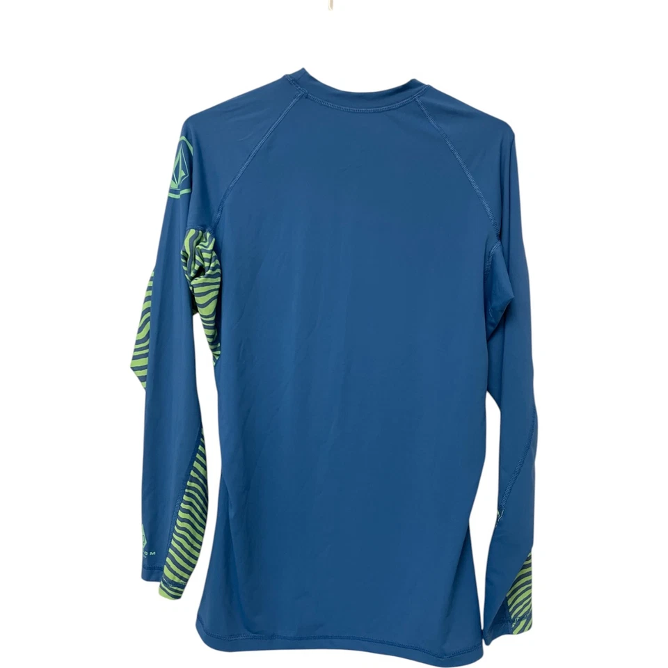 Volcom Rashguard Mens Size XXL Blue Green Stripes Anti UV 50+ SPF Long Sleeve - Image 2 of 4