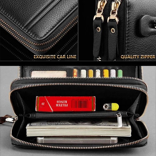 Herren Handtasche Leder Handgelenktasche Große RFID Schutz Brieftasche Geldbörse - Bild 7 von 16