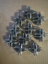 Set Of 10 Four Way Glass Cube Connector Clips 3/16" CHROME Tempered Glass Shelf