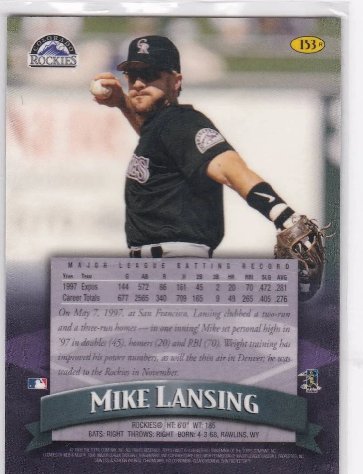 1998 Topps Finest Refractor #153 Mike Lansing Rockies Free Shipping! - Image 2 of 2