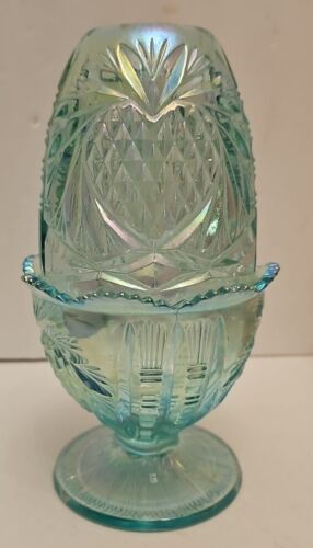 Fenton Fairy Lamp Pineapple Heart Iridescen Carnival Teal Blue Vintage - Picture 1 of 11