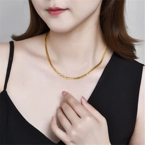 Pure 999 24K Yellow Gold Chain Women 2.8mm Wheat Link Necklace 16-20inch - Picture 5 of 6