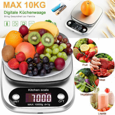 10kg 1g Küchenwaage digital Edelstahl LCD Anzeige Messung elektronische Waage DE