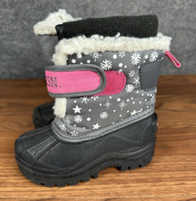 US POLO ASSN Black and Pink Snowflake Print Waterproof Snow Boots Youth Size 8