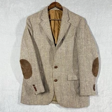 Harris Tweed Blazer Sport Coat Mens 42R Scottish Wool Tweed Elbow Pads Vintage