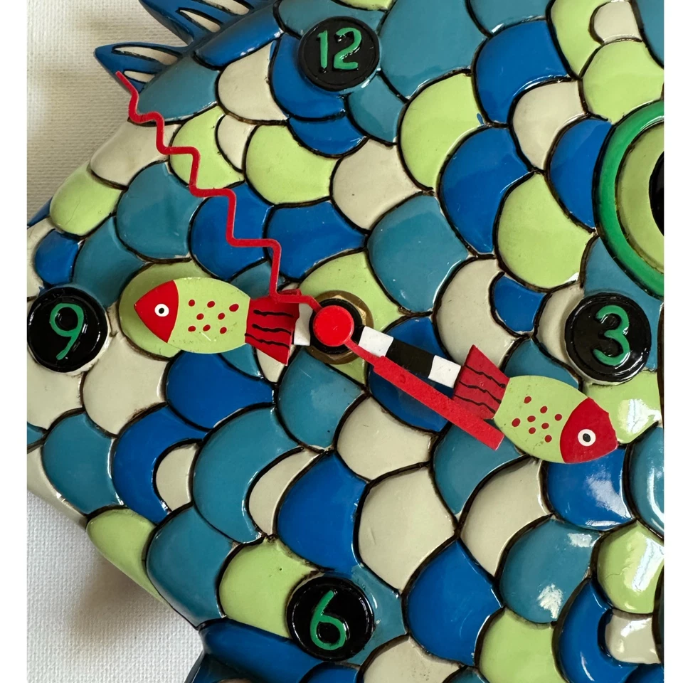 Reloj de Pared Allen Designs Labios Peces Probado Funciona Falta Péndulo Peces Arte Popular Foto 3 de 4