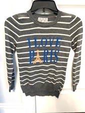 Pink Republic Girl's Gray White "I Love Paris" Sweater Size M  Medium 10/12