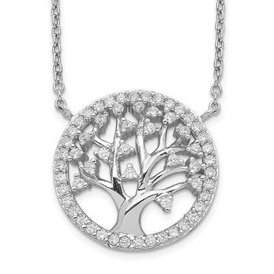 925 Sterling Silver Rhodium-plated Cubic Zirconia Tree Of Life Necklace 18''