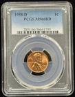 PCGS MS 66 RD 1958-D US Lincoln Wheat One Cent Coin 1C- 795
