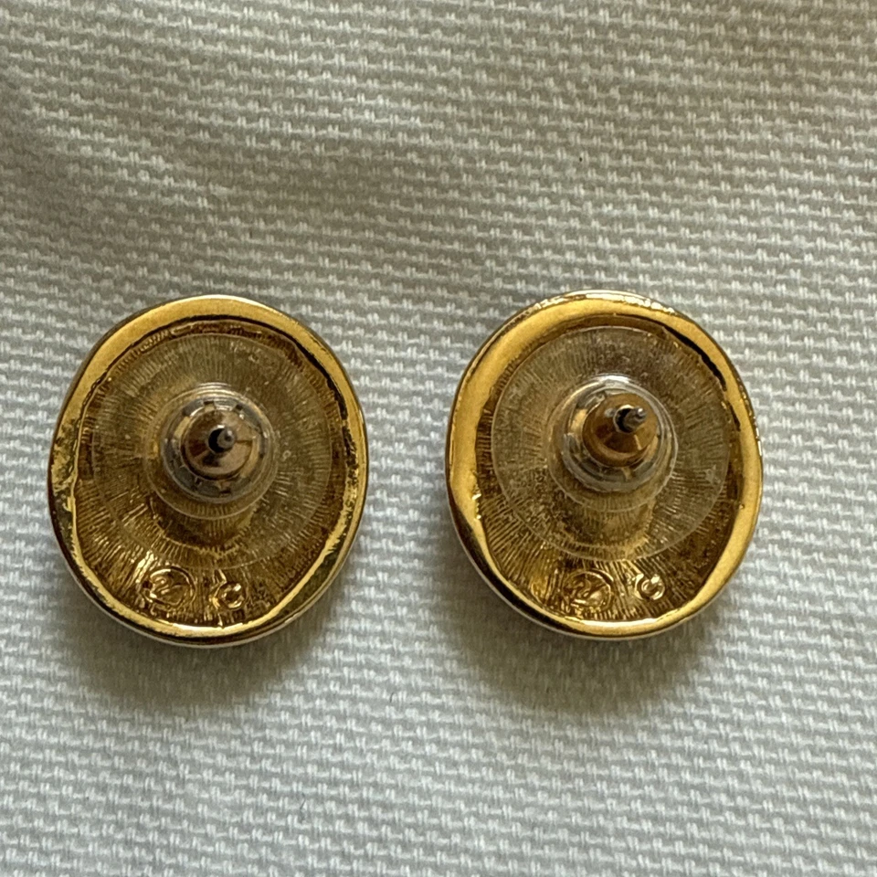 Swarovski Gold Plated Stud Earrings With Oval Center Stone, Pave/Black Accents - Image 3 of 4