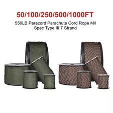 550LB Paracord Parachute Cord Rope Mil Spec Type III 7 Strand 50 100 500 1000FT