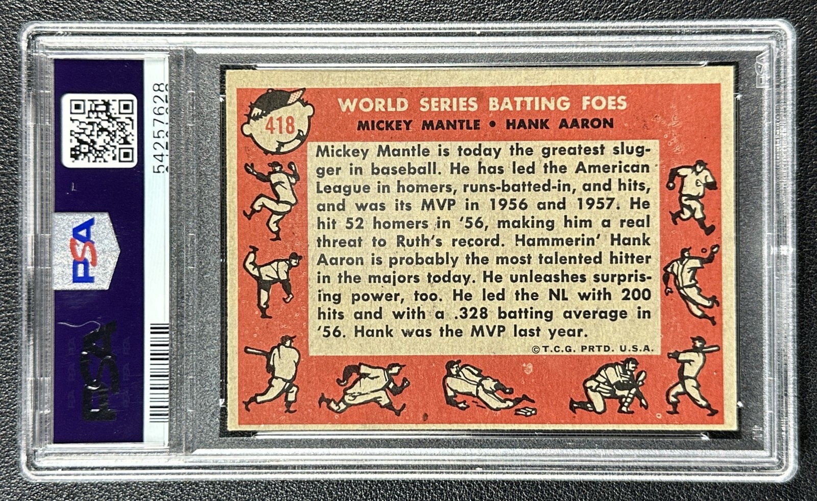 MICKEY MANTLE HANK AARON PSA 6 1958 TOPPS #418 WORLD SERIES WS BATTING FOES 628 view 2