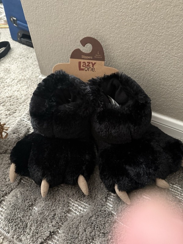 Lazy One Bear Womens Grizzly Claw Slippers Size Large 5-8 Black Cozy And Cute