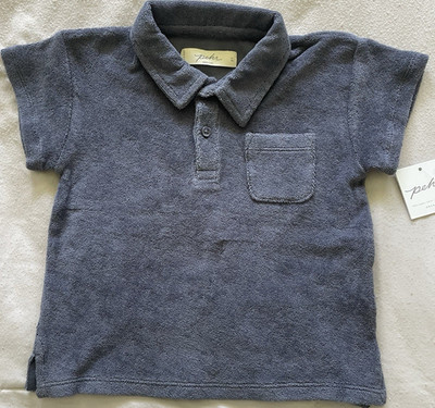pehr 2T Blue Solid 100% Organic Cotton Short Sleeve Polo Shirt Pocket Button