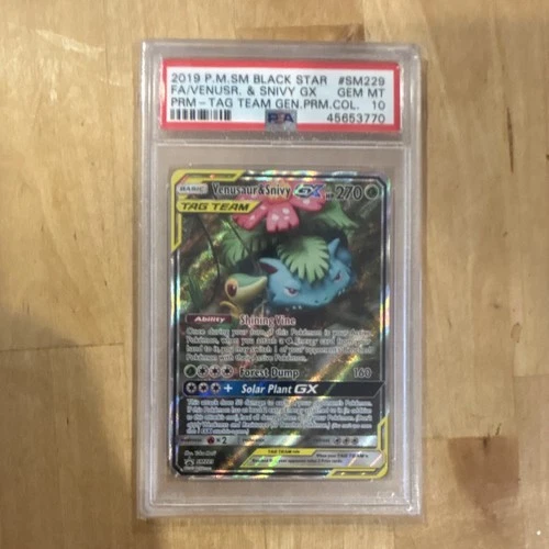 Pokémon 2019 SM Black Star Venusaur & Snivy GX SM229 Holo Promo PSA 10 English