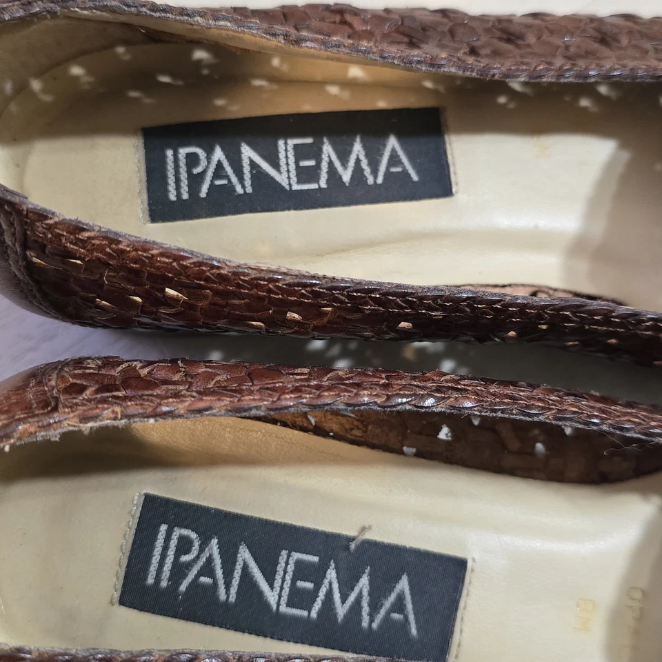 Mocasines De Colección Ipanema Opal Tacón Bajo Mujer Talla 8 M Marrón Tejido Cuero Hecho en Brasil Foto 2 de 4