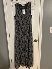 NWT Michael Kors Women's Sleeveless Dress Size 10 Floor Length Navy Blue Silver