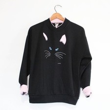 Vintage Kitty Cat Face Sweatshirt Medium